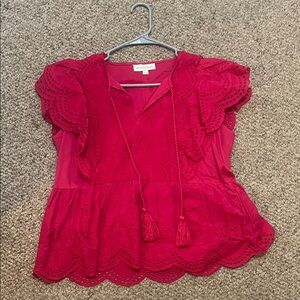 Chic HOT PINK Eyelet Blouse with Ruffle Sleeves